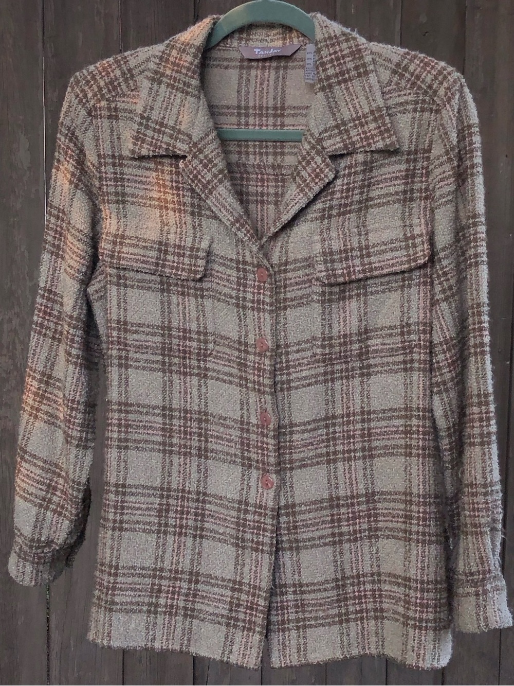 Y2K TanJay Tweed Style Neutral Plaid Button-Down Shirt Jacket Shacket